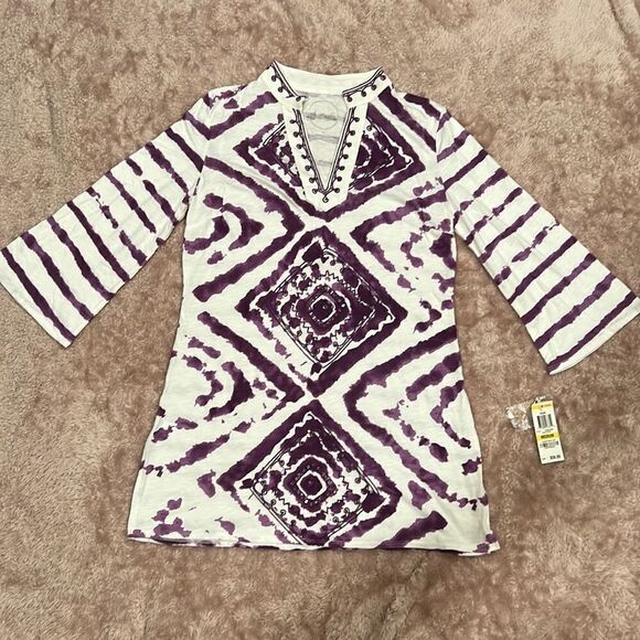 INC International Concepts White & Purple Embroidered & Sequin Tunic Size M NWT - Picture 5 of 11